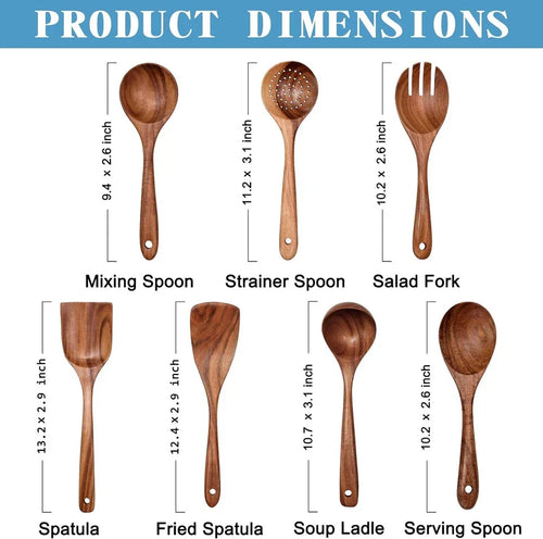 Wooden Non-Stick Kitchen Pan Toolset 7 Pieces 7 Piece Set, Teak Brown