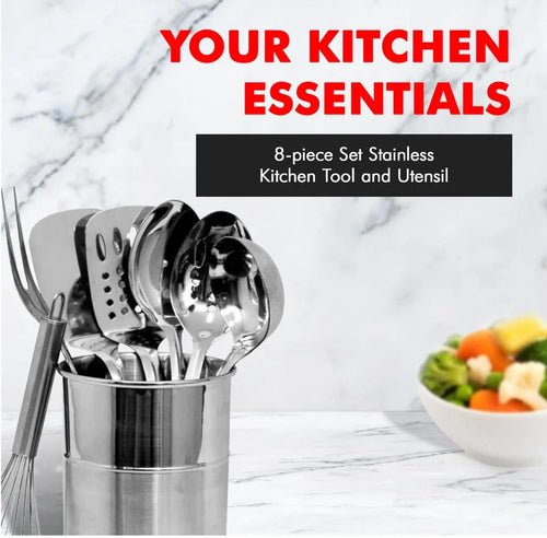 Chef Craft - 8 Piece Stainless Steel Kitchen Utensils Set with Utensil Holder