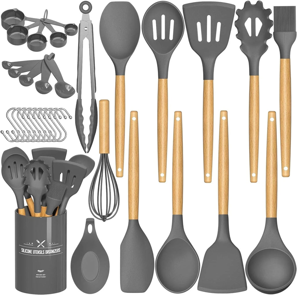 Umite Chef Kitchen Cooking Utensils Set, 33 pcs Non-stick Large, Gray