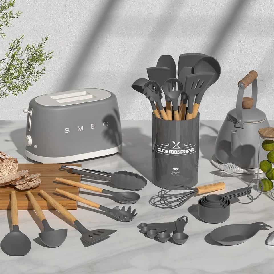 Umite Chef Kitchen Cooking Utensils Set, 33 pcs Non-stick Large, Gray