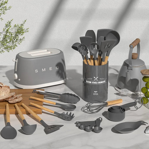 Umite Chef Kitchen Cooking Utensils Set, 33 pcs Non-stick Large, Gray